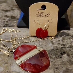 Blush Red and Gold Necklsce and  Earring Set